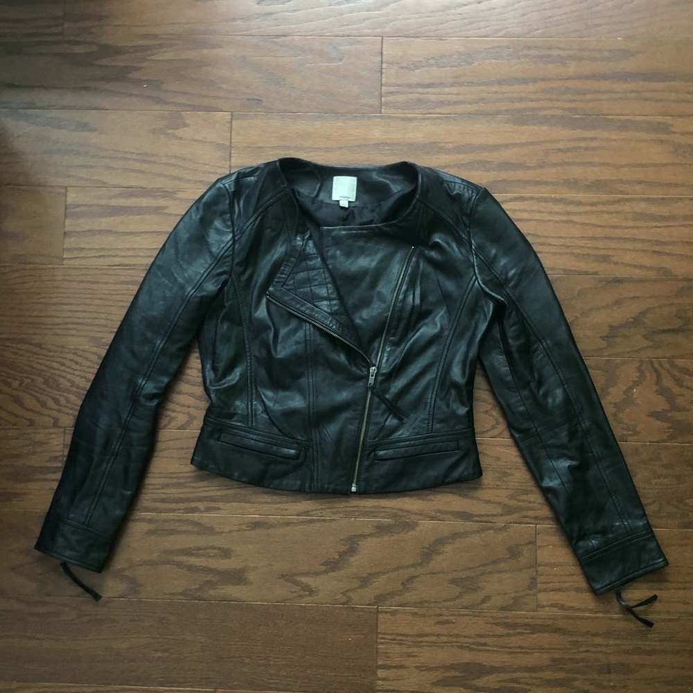 Quilted Lapel Leather Moto Jacket